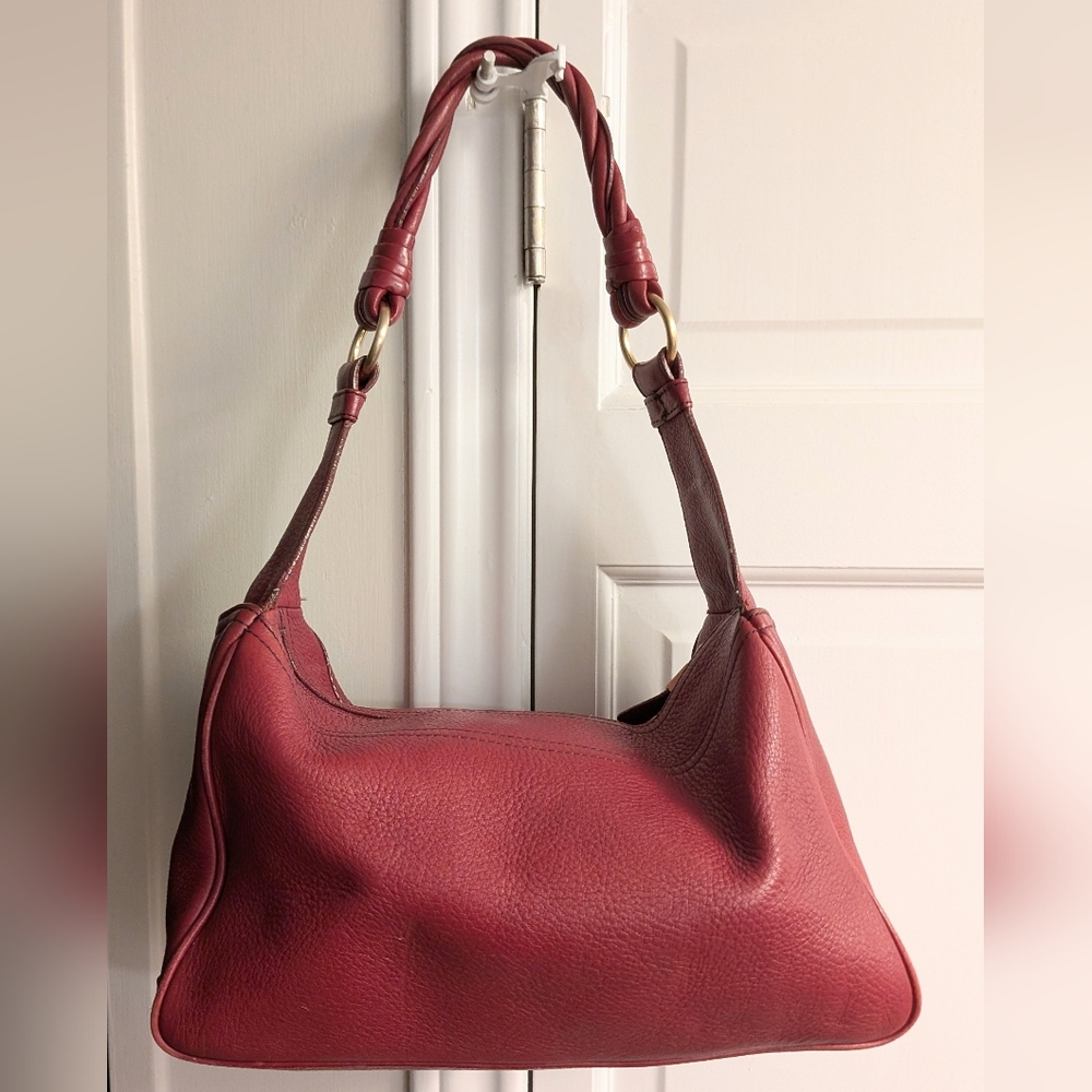 TALBOTS Red Pebblegrain Leather Shoulder Bag